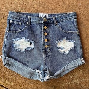 One Teaspoon Outlaws High-Waist Denim Jean Shorts 27 Blue Distressed Shorts